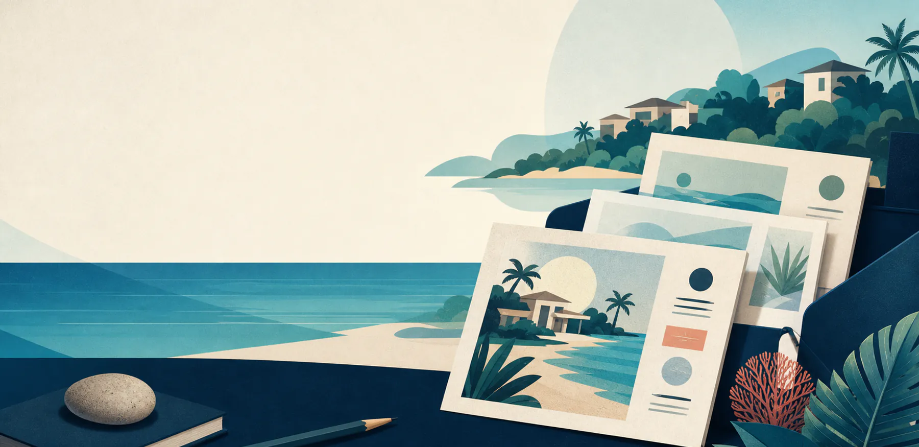 Editorial illustration of generic coastal homes and comparison materials