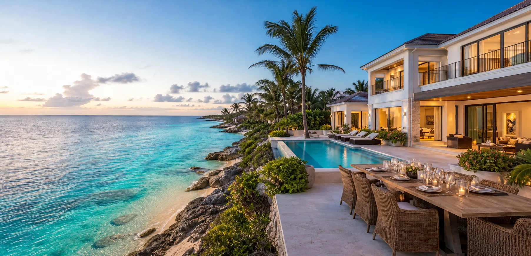 Luxury Cayman investment villa with private pool and turquoise sea nearby