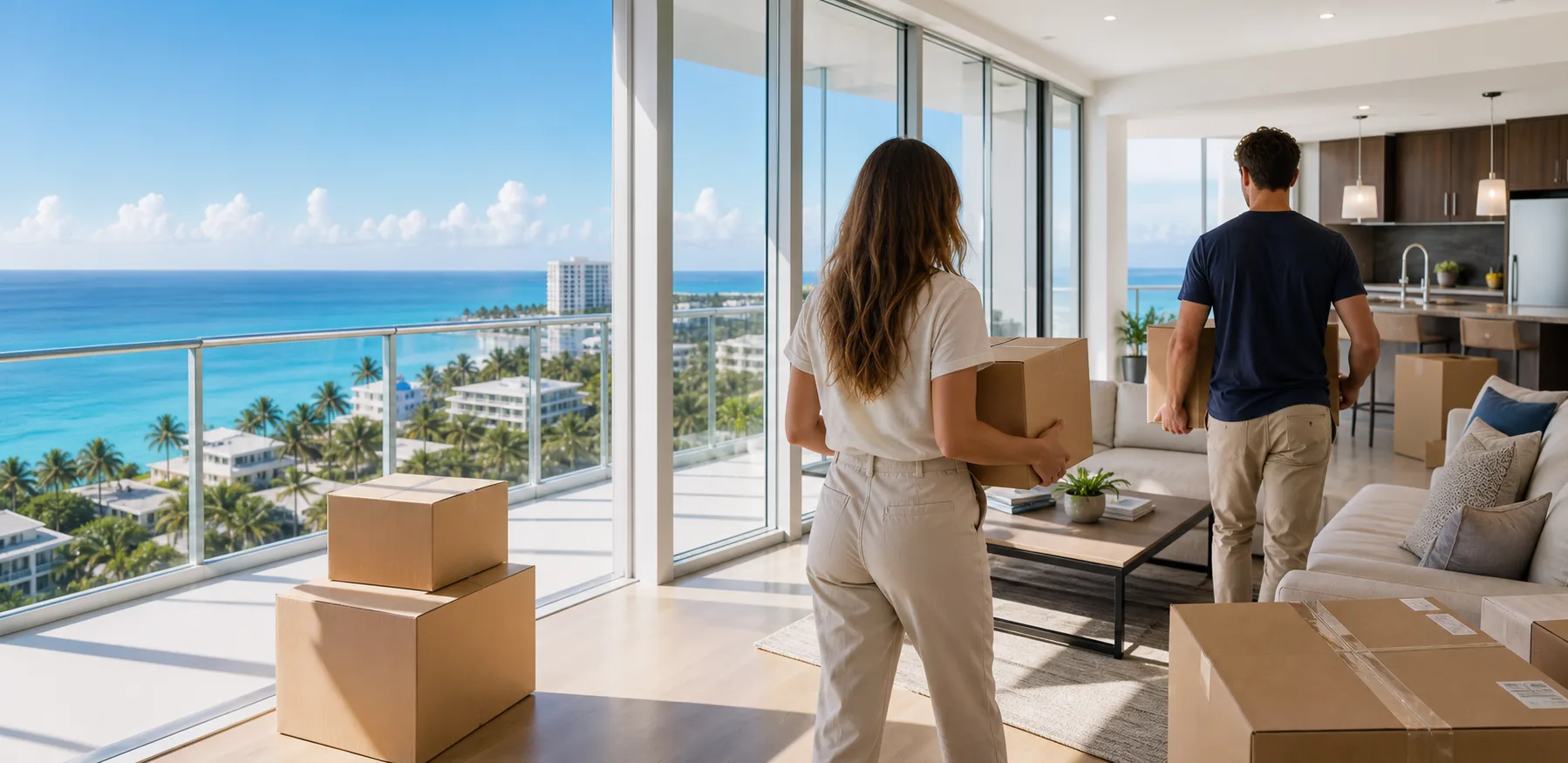 Modern Cayman apartment interior with ocean view for relocation rentals
